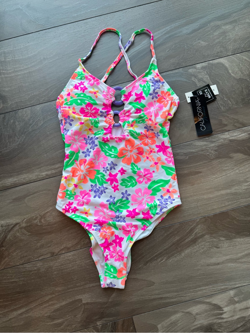 Juniors swim- California Floral One-Piece Swimsuit - Small